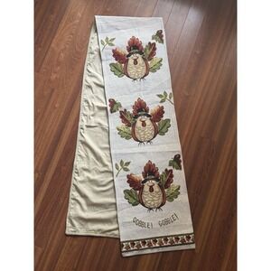 Tapestry Woven Table Runner Thanksgiving Pilgrim Turkey Gobble Gobble Fall Decor